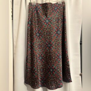 LOFT Multicolor Geometric A-Line Satin Bias Midi Skirt Petite